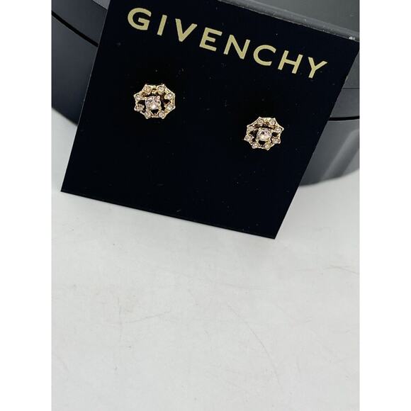 Givenchy Gold Tone‎ Small Round Starburst Stud Pierced Earrings New - Picture 3 of 11